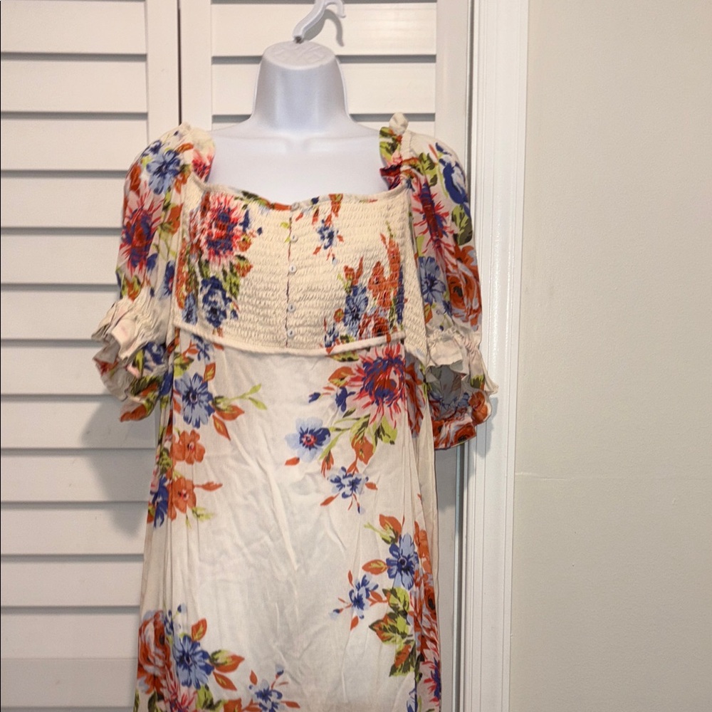 Anthropologie Floral Maxi Dress - White, Blue, Orange - Picture 2 of 6